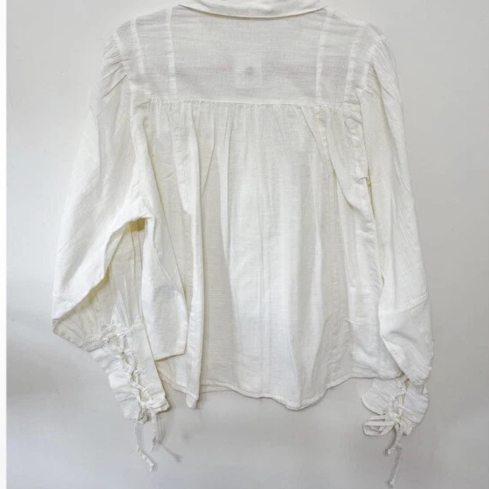 Free People Kiss Kiss Blouse Ivory Button Down Long Sleeve Size Large - Picture 4 of 5